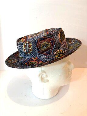 Vintage Jiffy Multicolor Lightweight Cotton Summer Fedora Hat Pork Pie size S